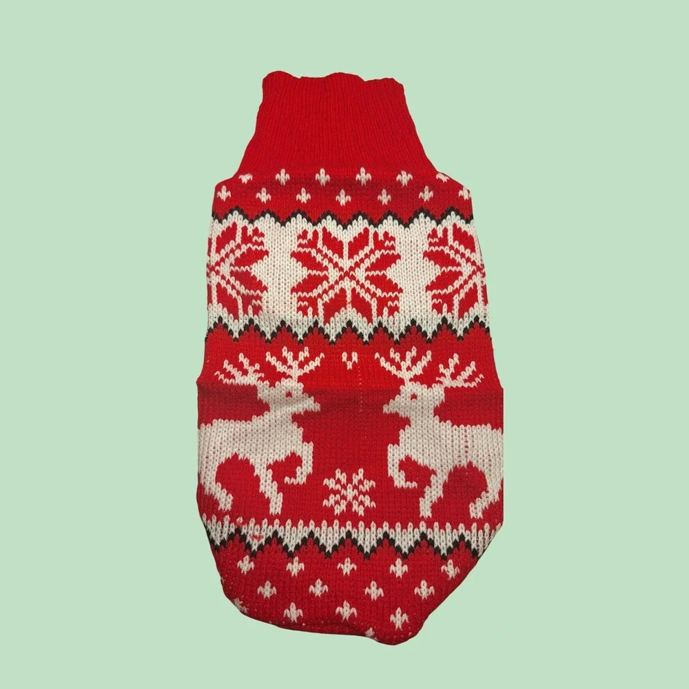 Red Fair Isle Reindeer Snowflake Knit Pet Dog Sweater Small Holiday Festive